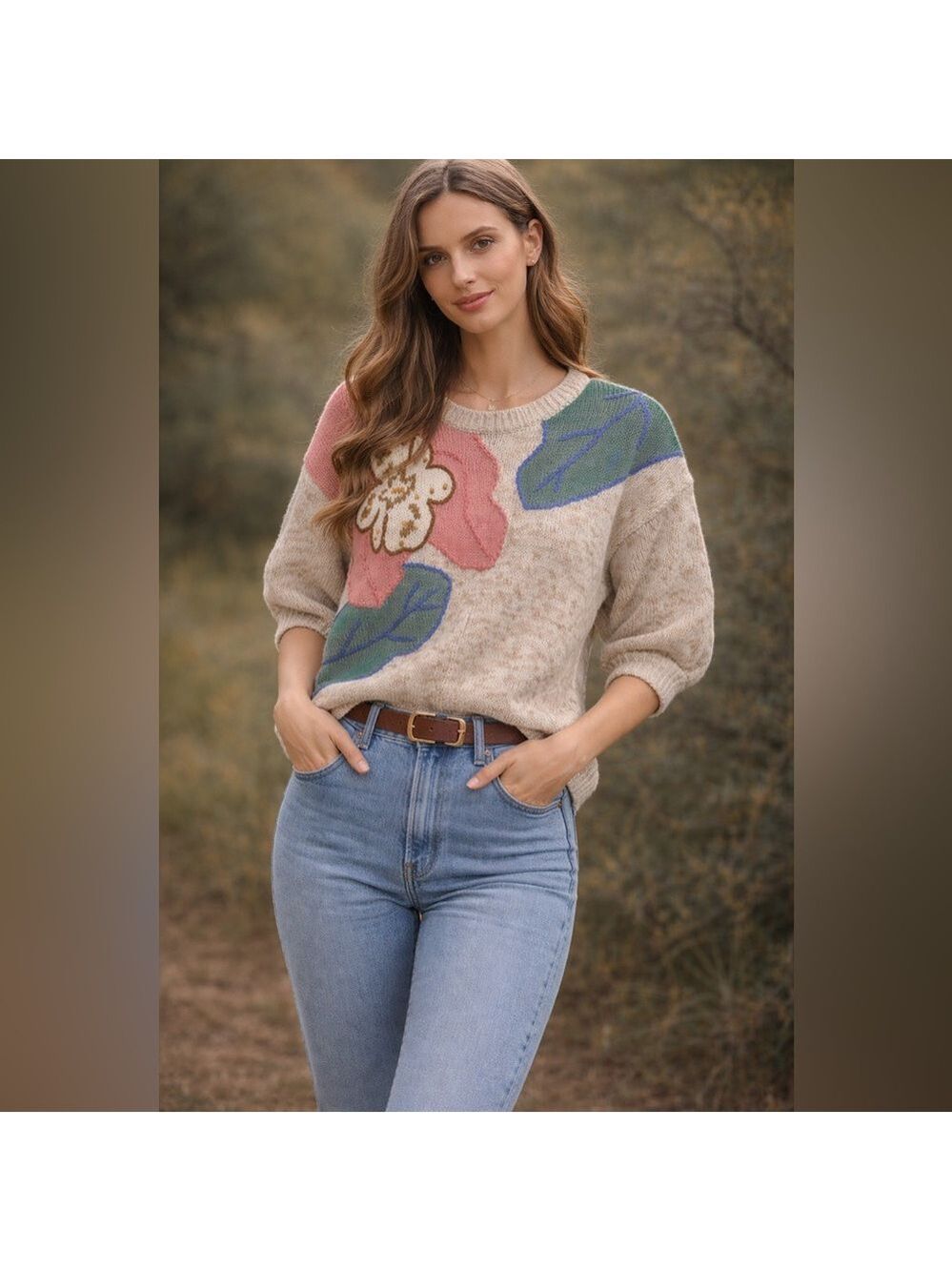New Vintage floral sweater Multicolor Floral Knit Top cottagecore granny